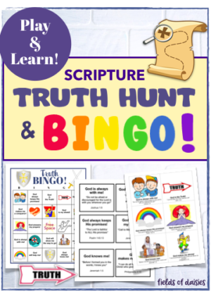 Scripture Truth Hunt and Bingo Bible games for kids