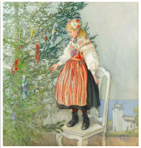1800s Swedish Girl decorating christmas tree